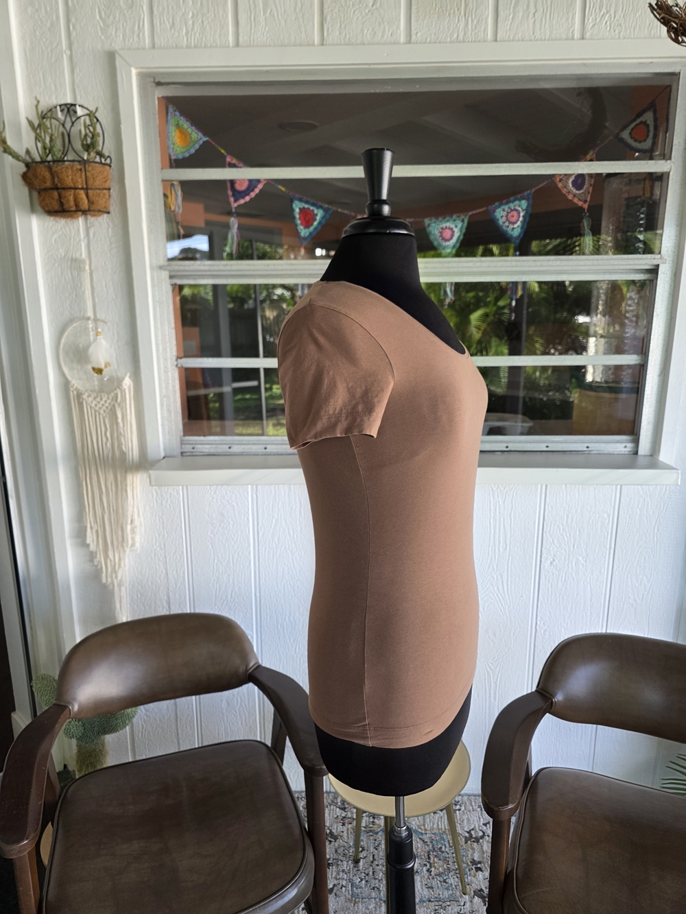 Escada Y2K Baddie Short Sleeve Scoop Neck Top Mocha Brown Strechy Tee - Picture 5 of 12